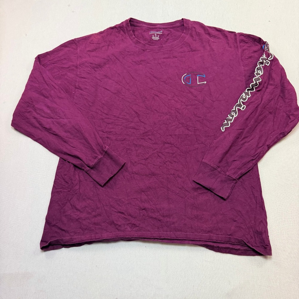 Champion T-Shirt Mens Extra Large Maroon Excellent Big C Logo Long Sleeve Tee